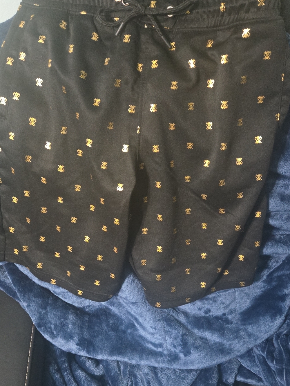 Mens Black Shorts with Gold Bee Print